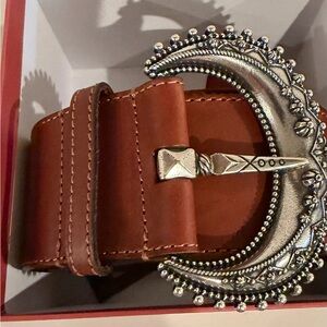 Etro Brown Belt with Ornate Silver Buckle